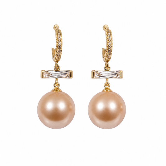 Pearl Drop Earrings with Crystal Bar