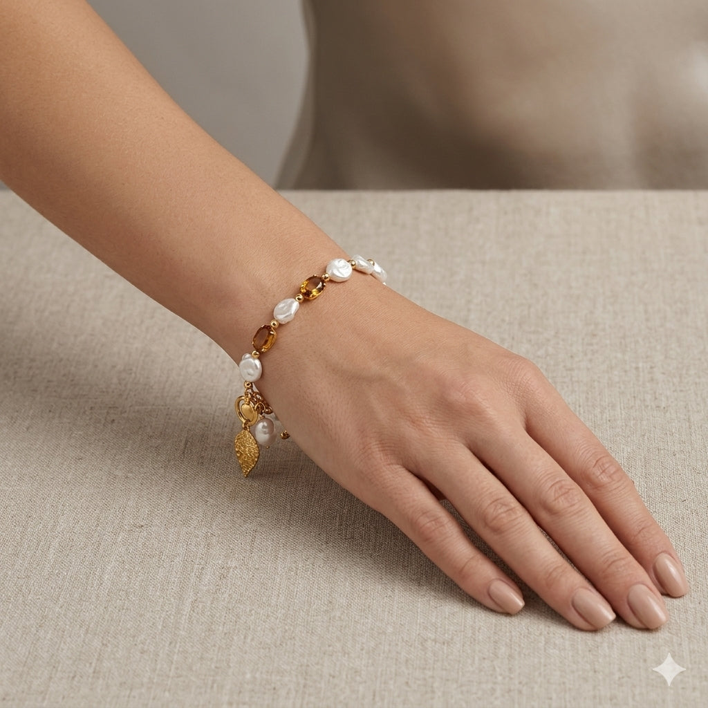 Pearl & Amber Charm Bracelet