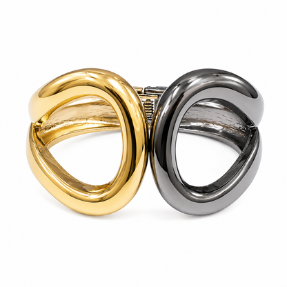 Dual Tone Sculptural Open Cuff Bracelet