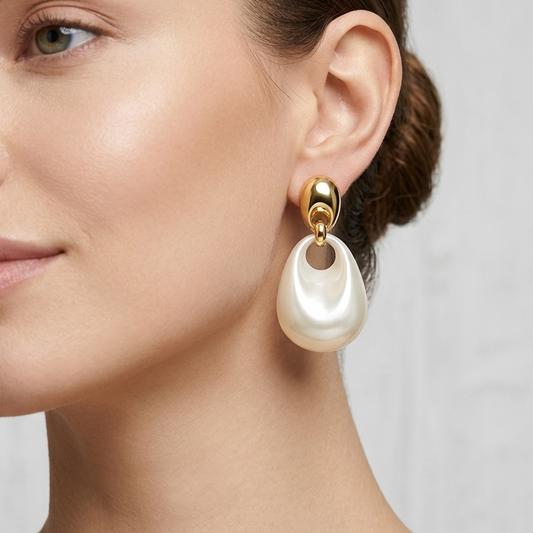 Pearl Drop Gold-Tone Earrings