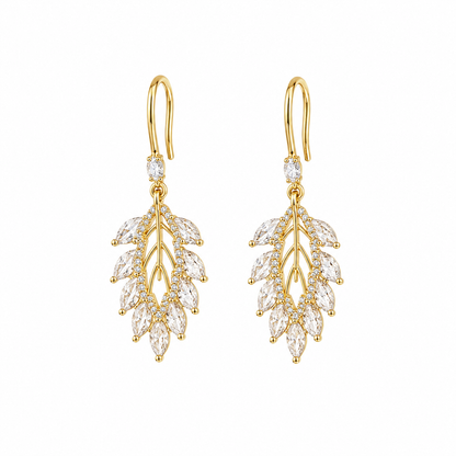 Gold Leaf Crystal Drop Earrings