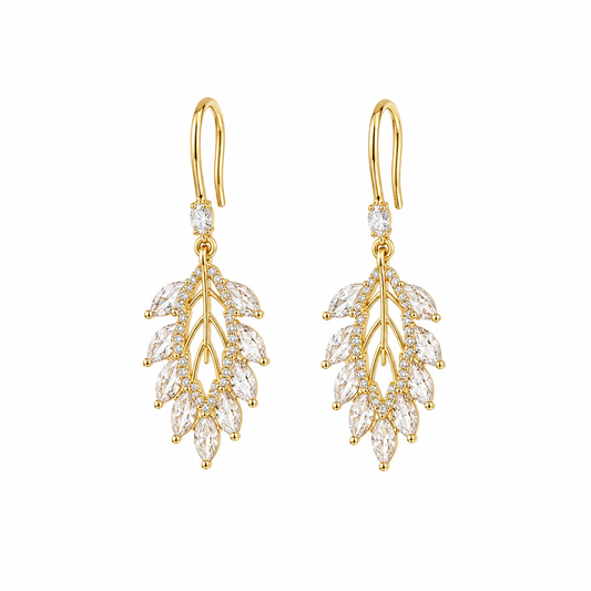 Gold Leaf Crystal Drop Earrings