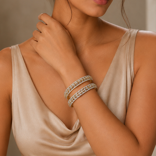 Premium Dual-Tone Chevron Diamond Bangles (Size 2-6)