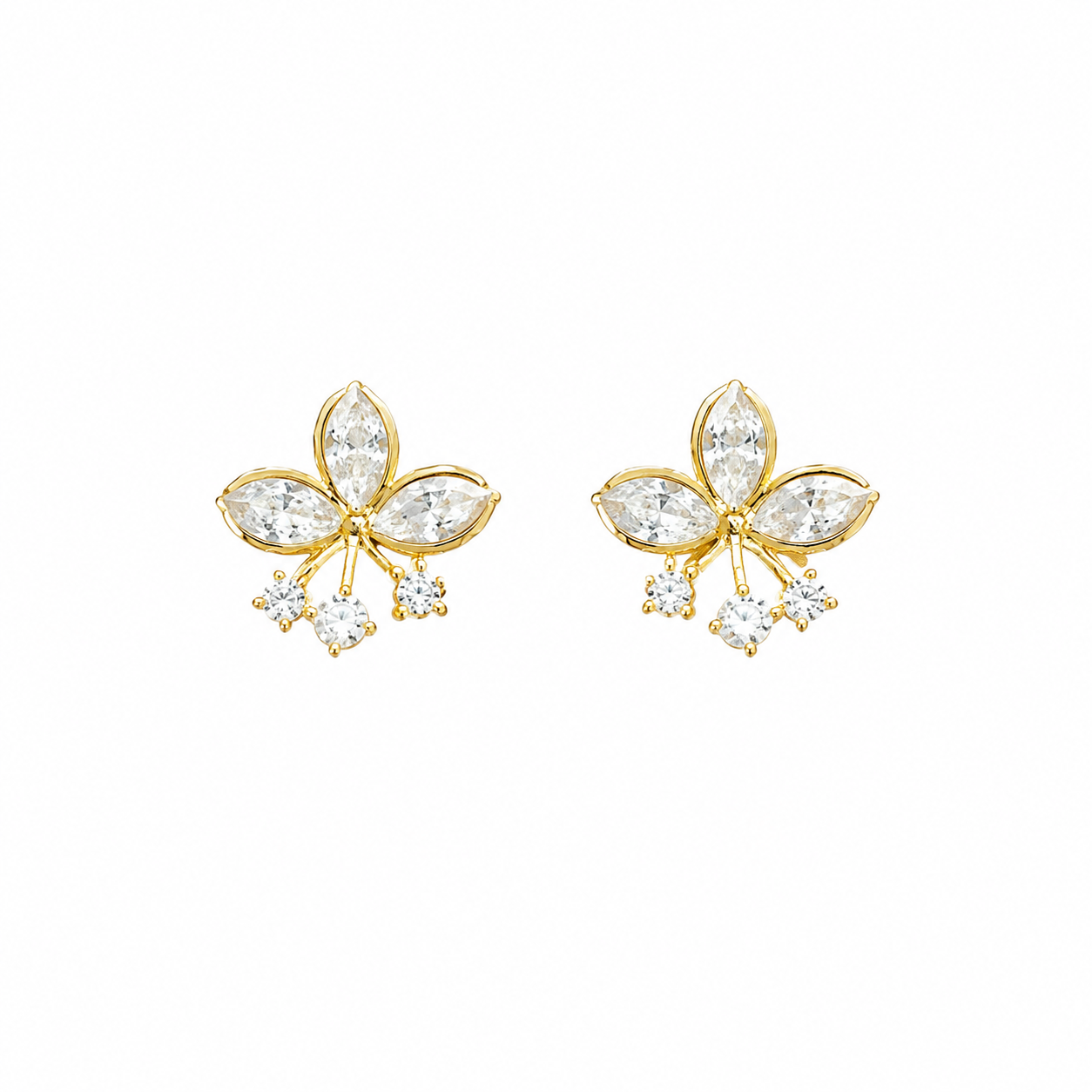 Gold Floral Crystal Drop Earrings