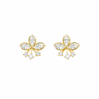 Gold Floral Crystal Drop Earrings