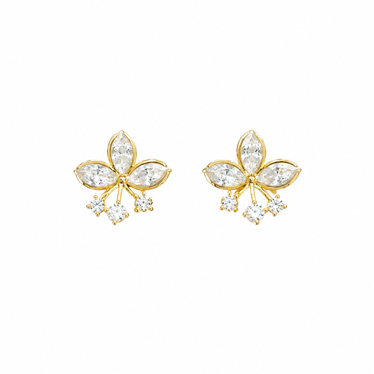Gold Floral Crystal Drop Earrings