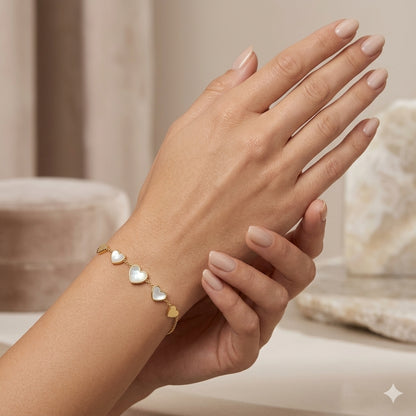 Gold and Pearl Heart Charm Bracelet