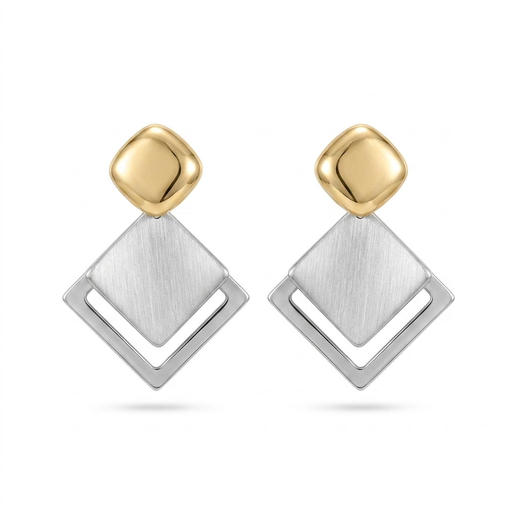 Two- tone Geometric square drop Earrings
