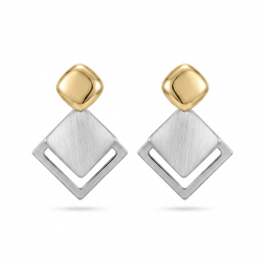 Two- tone Geometric square drop Earrings