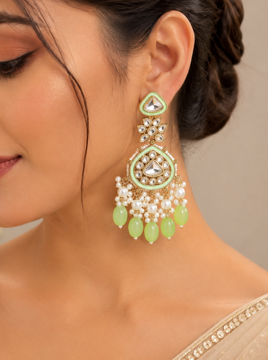Mint Pearl Kundan Earrings