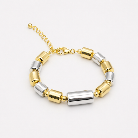 Two- Tone Barrel Bead Bracelet