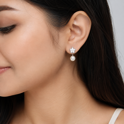 Floral Pearl Drop Earrings