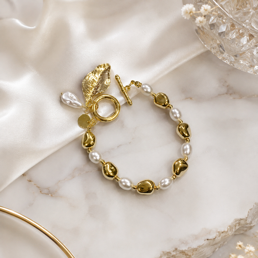 Golden Pearl Charm Bracelet