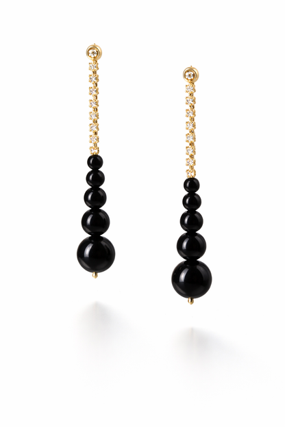 Black Pearls & Crystal Drop Earrings