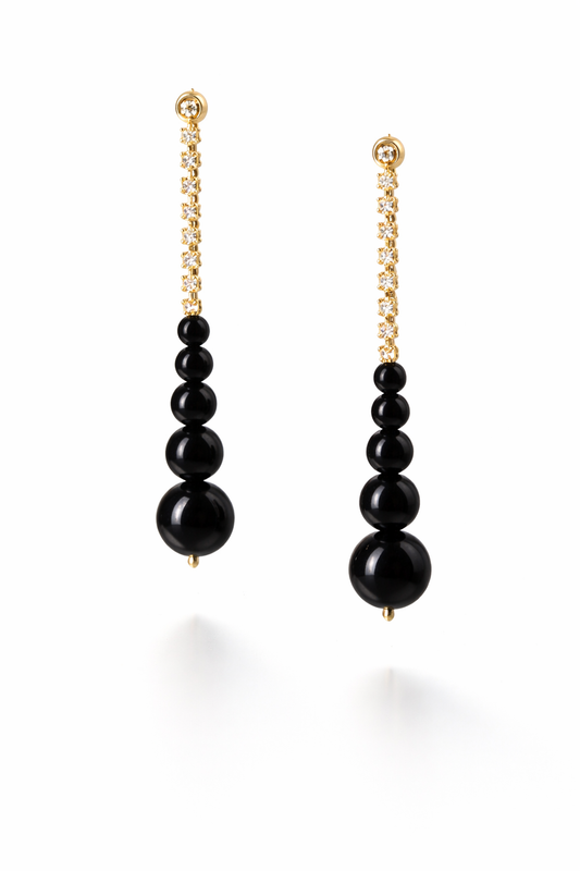 Black Pearls & Crystal Drop Earrings