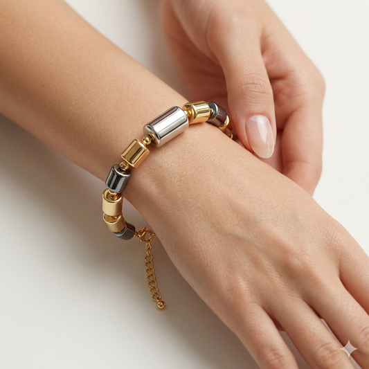 Two- Tone Barrel Bead Bracelet