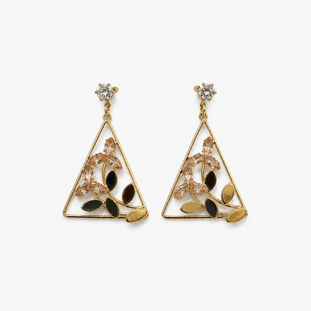 Golden Floral Triangle Drop Earrings