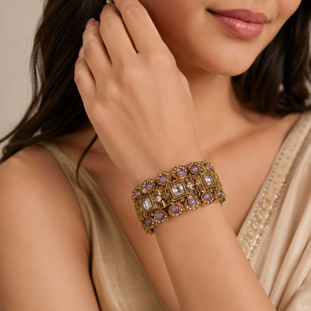 Ethnic Lavender Kundan Kada