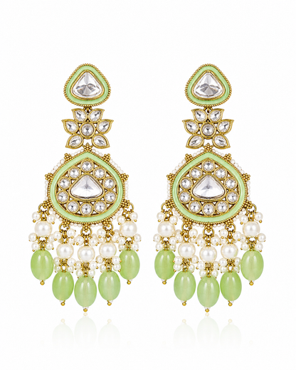 Mint Pearl Kundan Earrings