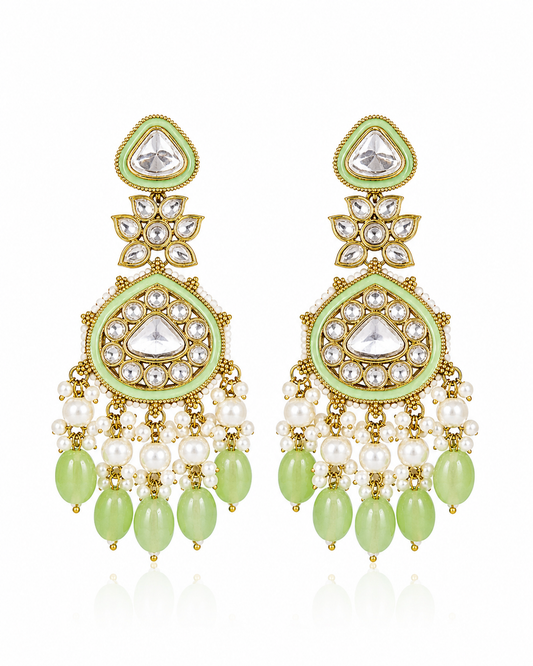 Mint Pearl Kundan Earrings