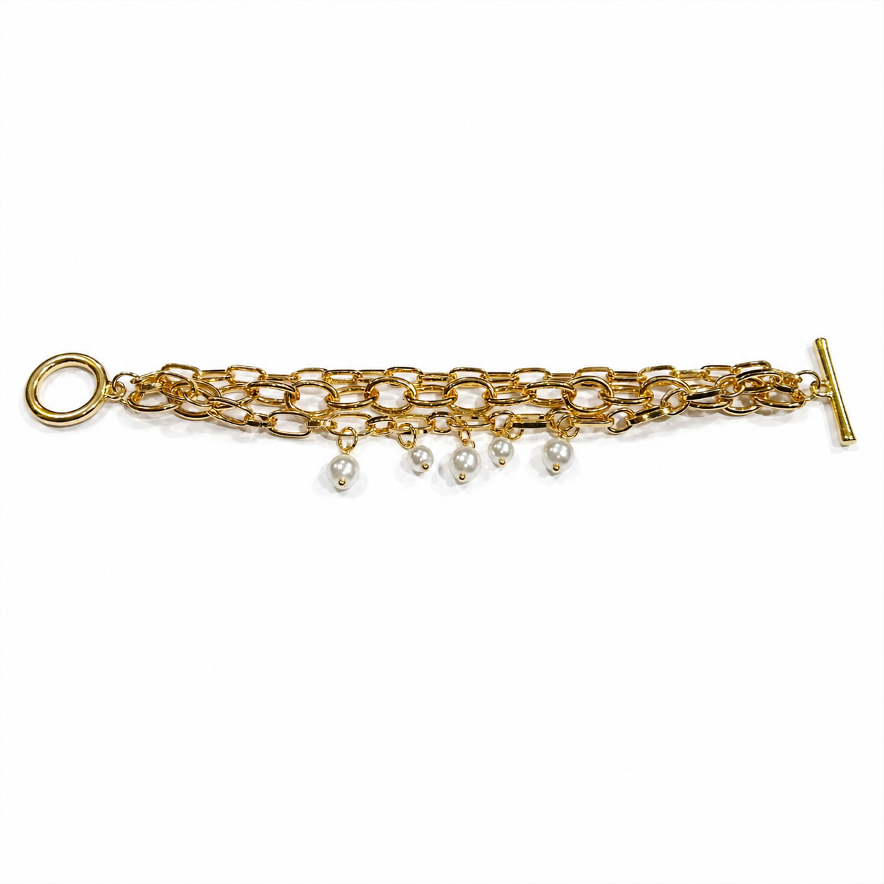 Gold Link Bracelet with Pearl Charms