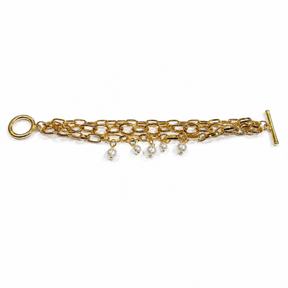 Gold Link Bracelet with Pearl Charms