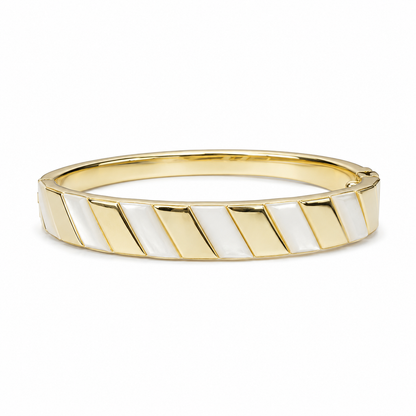 Gold-Tone & White Chevron Pattern Bangle Bracelet