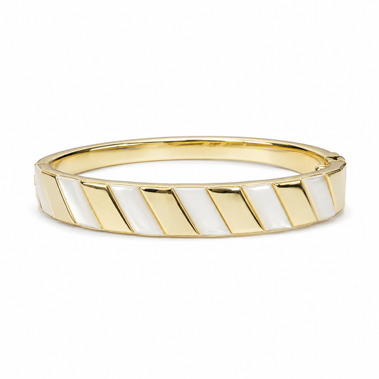 Gold-Tone & White Chevron Pattern Bangle Bracelet