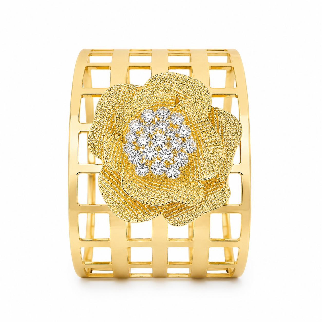 Golden Floral Crystal Cuff Bracelet