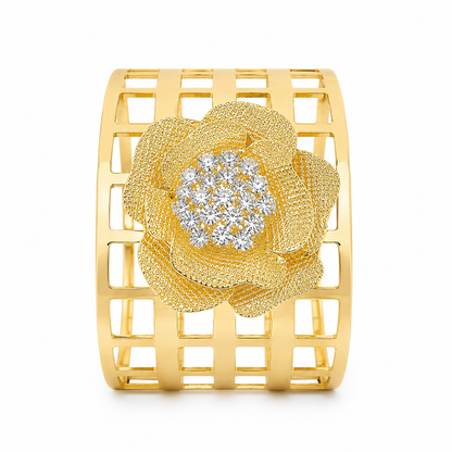 Golden Floral Crystal Cuff Bracelet