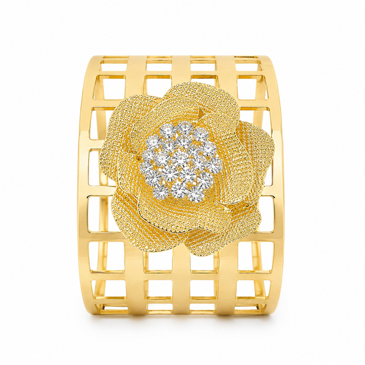 Golden Floral Crystal Cuff Bracelet