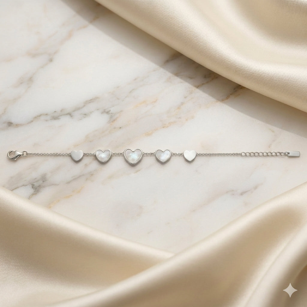 Gold and Pearl Heart Charm Bracelet