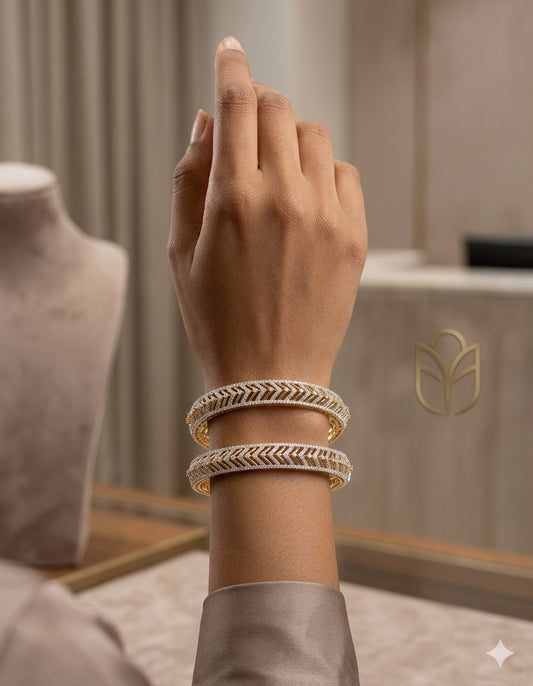 Premium Dual-Tone Chevron Diamond Bangles (Size 2-6)